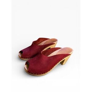 Bryr Wooden Heels Clog 38 open toe Sangria/Burgundy Women's Size 7.5/8 Leather